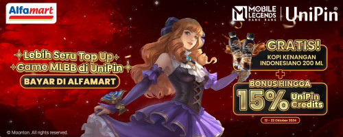 Top Up Diamonds MLBB dan Bayar di Alfamart, Gratis Kopi Kenangan Indonesiano + Bonus 15% UniPin Credits